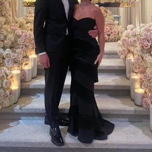 House of Harlow 1960 Black Strapless Fringe Layered Dress